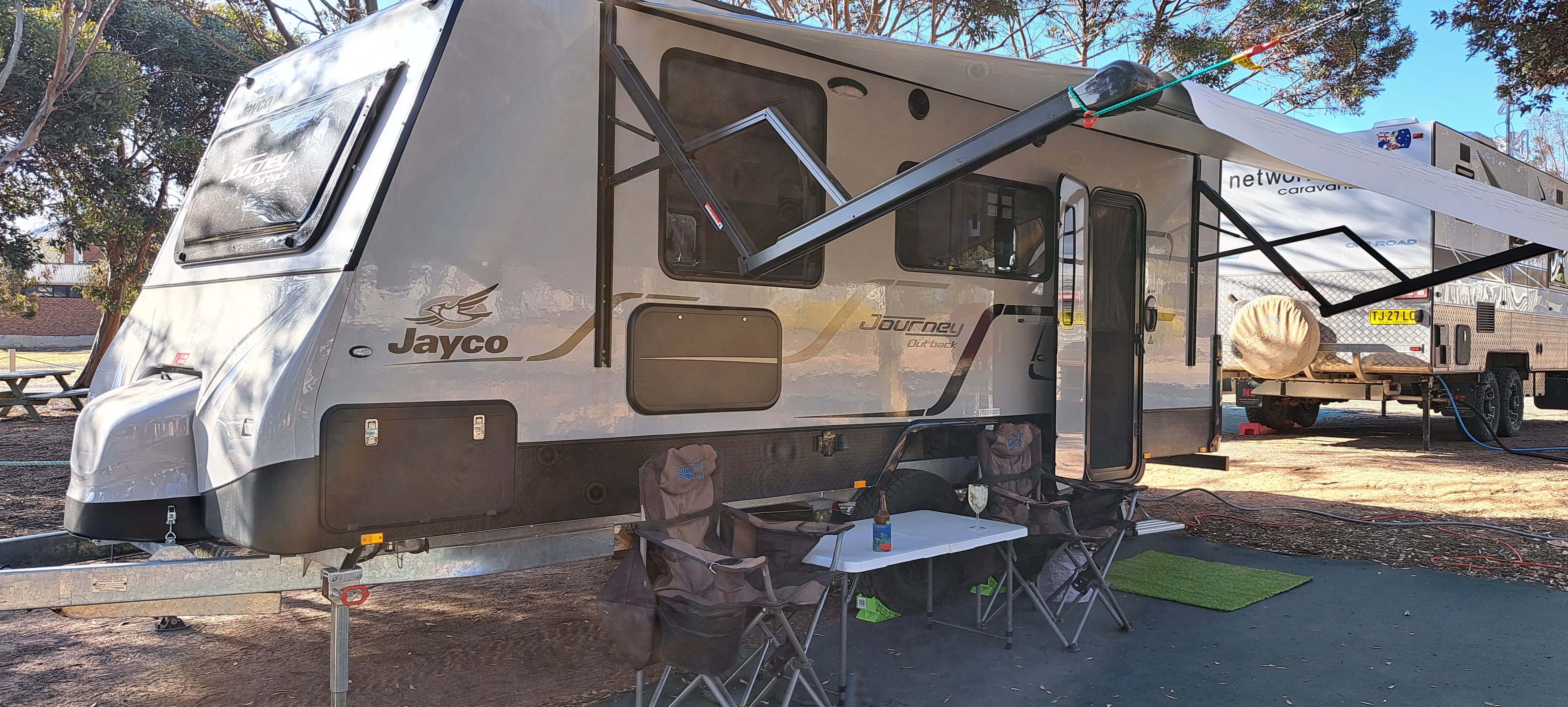 Electric awning extended
